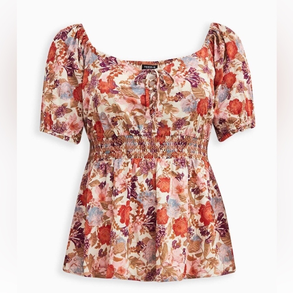 Torrid NWT Georgette Eyelet Smocked Waist Womens Puff Sleeve Blouse Boho Size 5X